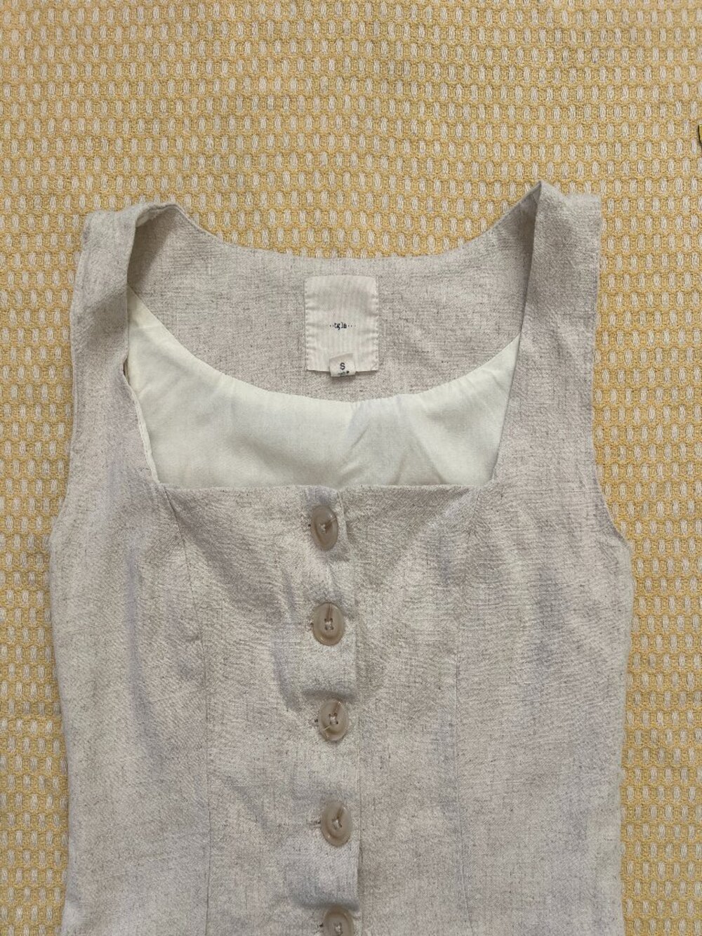 Tgla Cream Linen Blend Square Neck Button Front Vest Crop Top Size Small